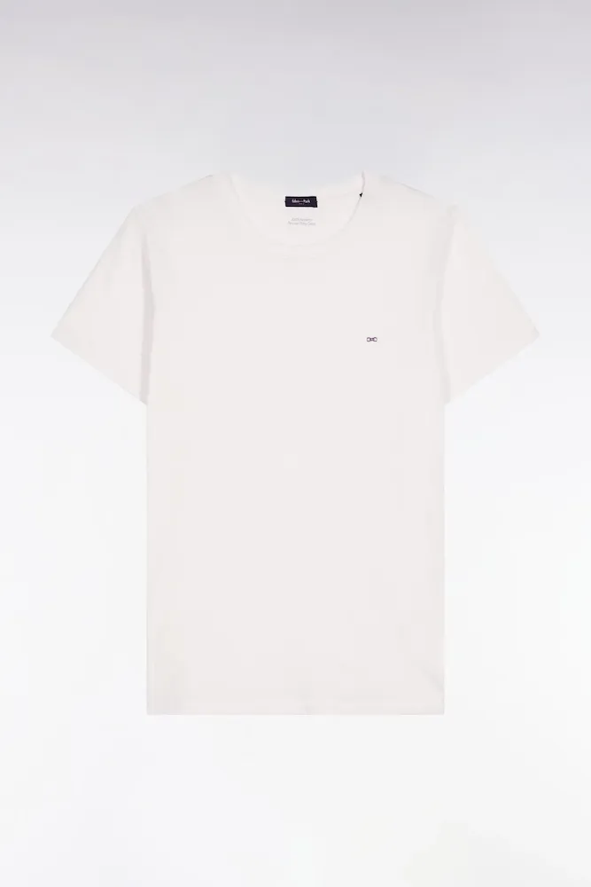 T-shirt à Manches Courtes En Coton Pima Blanc Col Rond