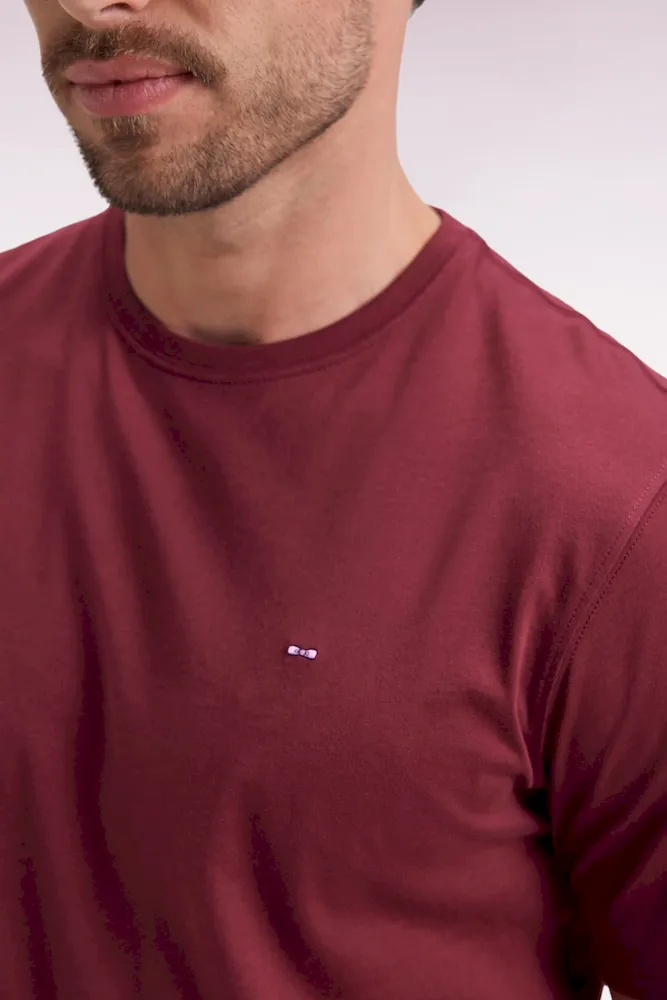 T-shirt manches courtes à col rond en coton Pima bordeaux – Bild 4
