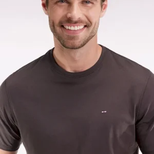 T-shirt manches courtes à col rond en coton Pima marron