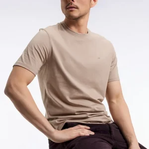 T-shirt manches courtes à col rond en coton Pima beige