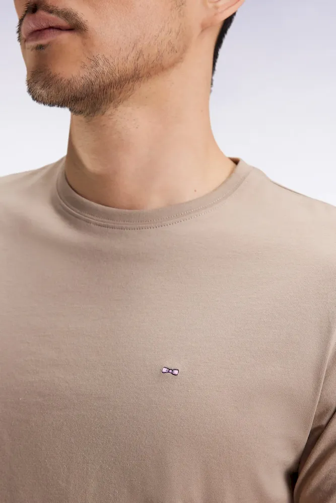 T-shirt manches courtes à col rond en coton Pima beige – Bild 4