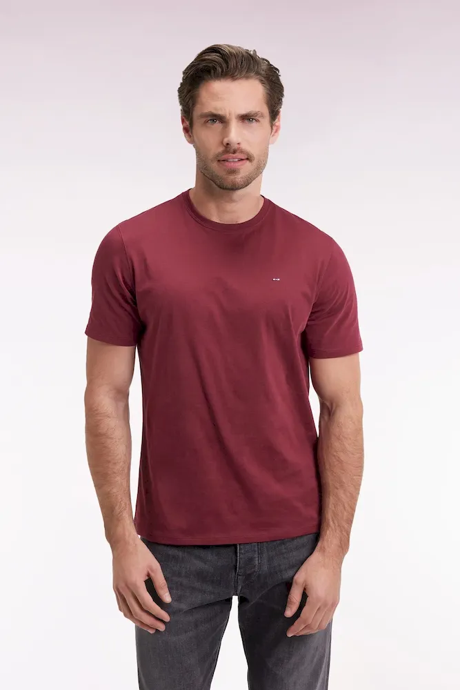 T-shirt manches courtes à col rond en coton Pima bordeaux – Bild 3