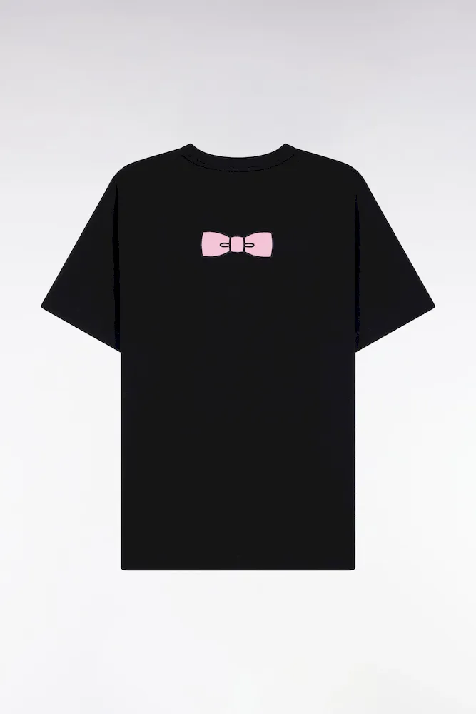 T-shirt à Manches Courtes Broderie Dos En Coton Pima Noir