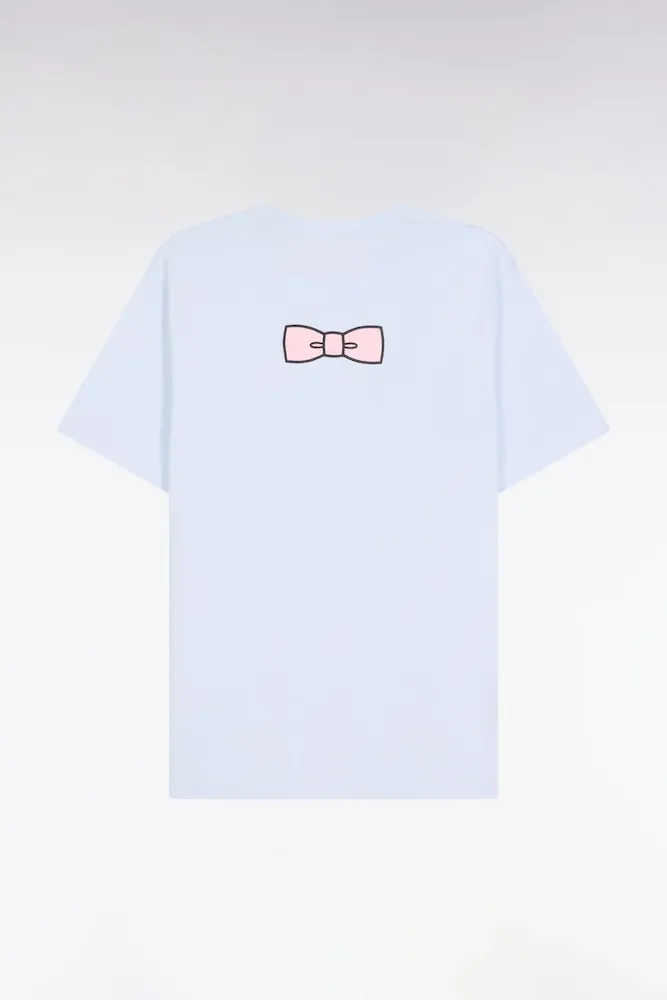 T-shirt à Manches Courtes Broderie Dos En Coton Pima Ciel