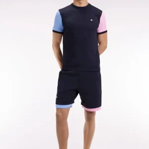 T-shirt à manches courtes contrastées en coton marine
