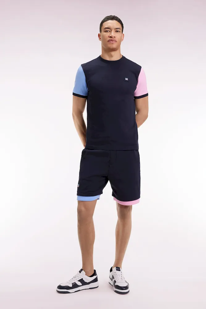 T-shirt à manches courtes contrastées en coton marine