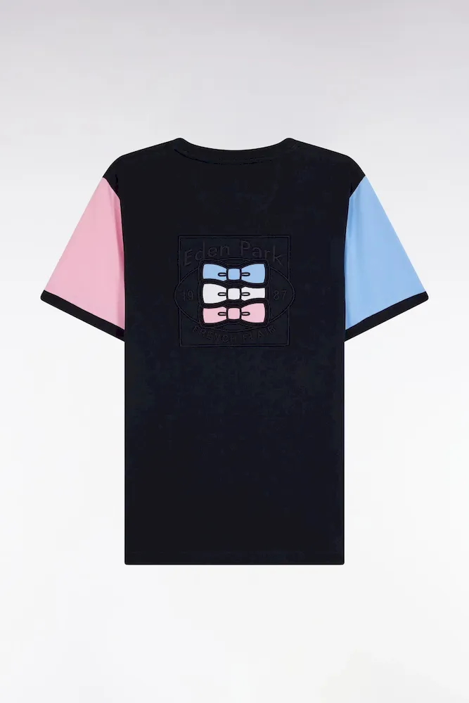 T-shirt à Manches Courtes Contrastées En Coton Marine