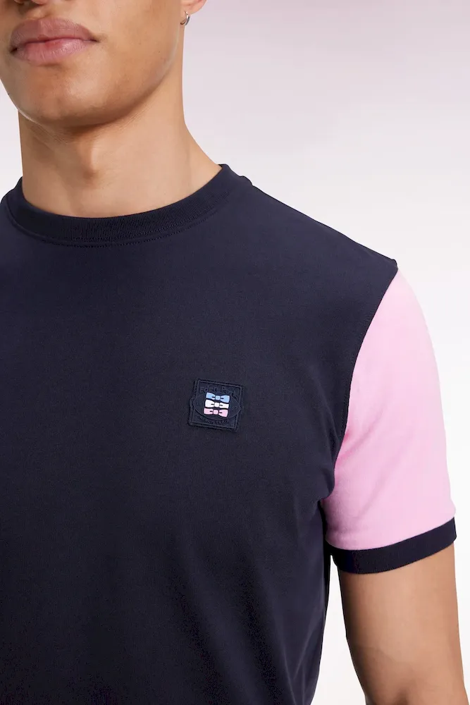 T-shirt à manches courtes contrastées en coton marine – Bild 4