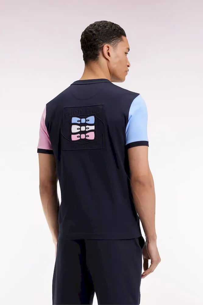 T-shirt à manches courtes contrastées en coton marine – Bild 5