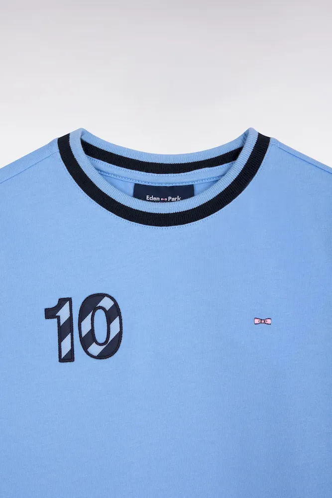 T-shirt En Coton Ciel à Manches Courtes Marine Brodé