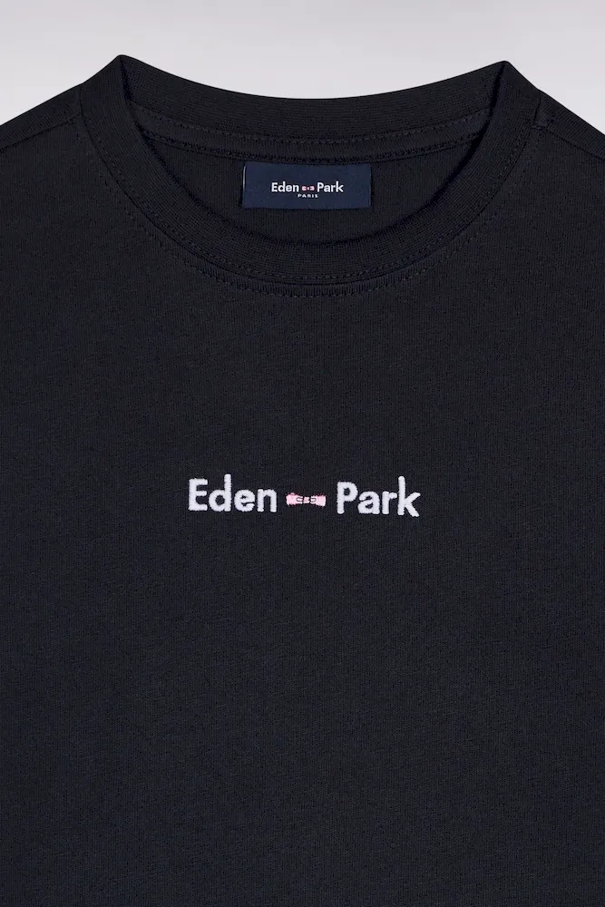 T-shirt En Coton Marine à Manches Courtes Broderie Eden Park
