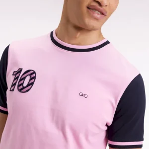 T-shirt bicolore à manches courtes en coton marine broderie 10