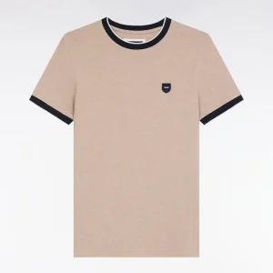 T-shirt à manches courtes en coton stretch camel coupe ajustée