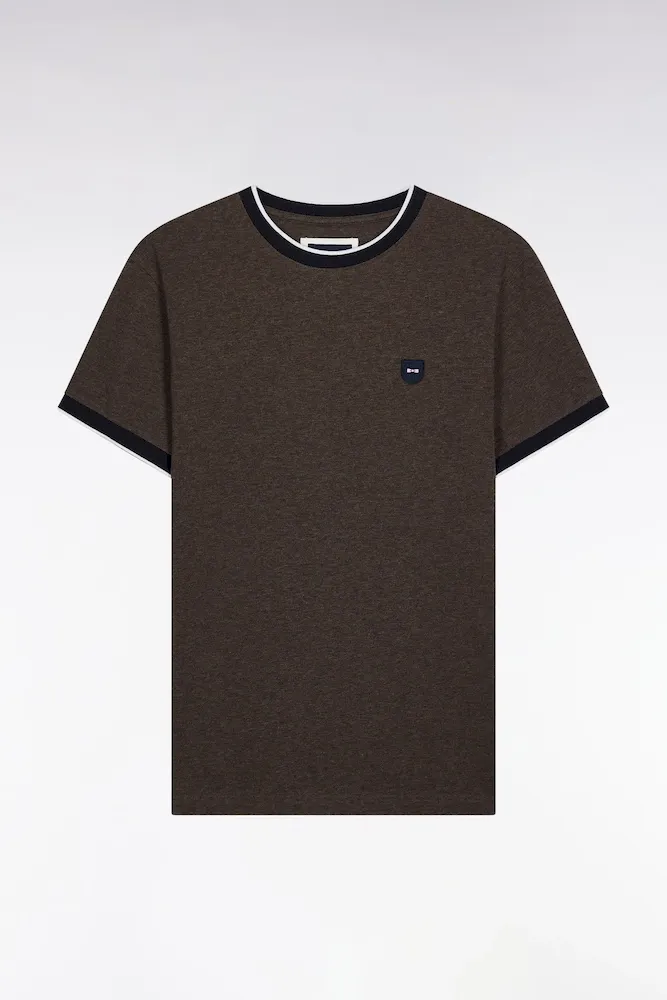 T-shirt à Manches Courtes En Coton Stretch Marron Coupe Ajustée
