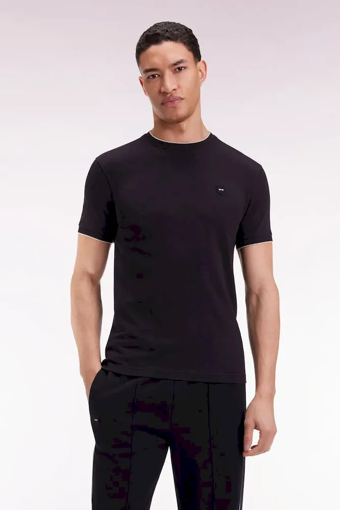 T-shirt à manches courtes en coton stretch noir coupe ajustée – Bild 3