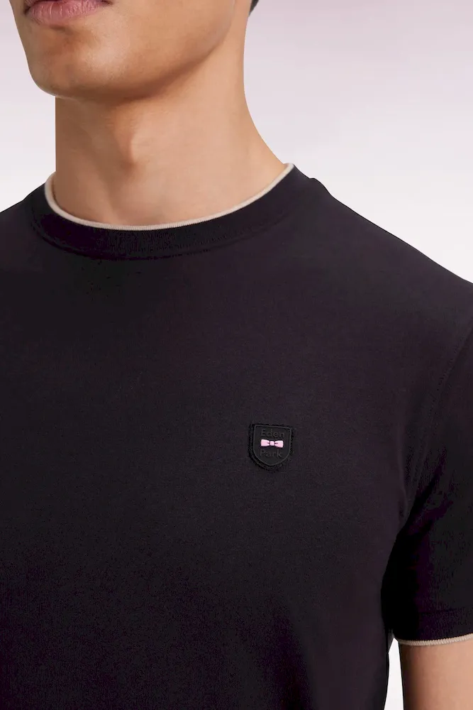 T-shirt à manches courtes en coton stretch noir coupe ajustée – Bild 4