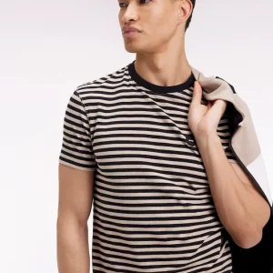 T-shirt à manches courtes en jersey de coton rayé marine et marron