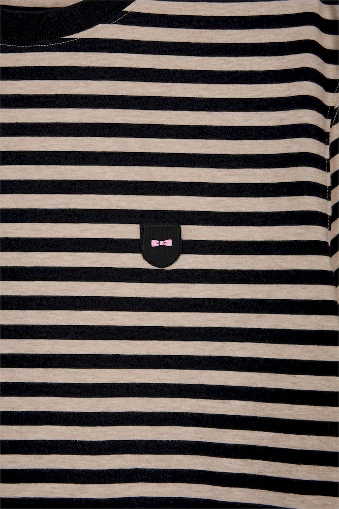 T-shirt à manches courtes en jersey de coton rayé marine et marron – Bild 6