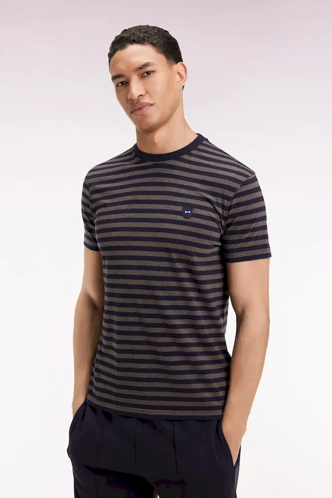 T-shirt à manches courtes en jersey de coton rayé marine – Bild 3