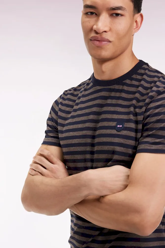 T-shirt à manches courtes en jersey de coton rayé marine