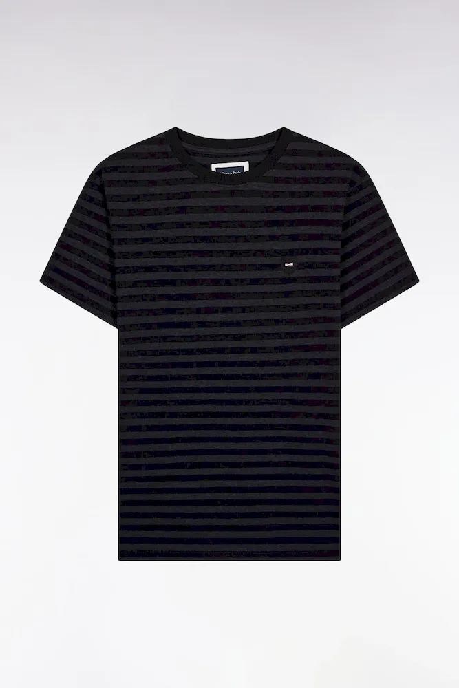 T-shirt à Manches Courtes En Jersey De Coton Rayé Noir Et Gris