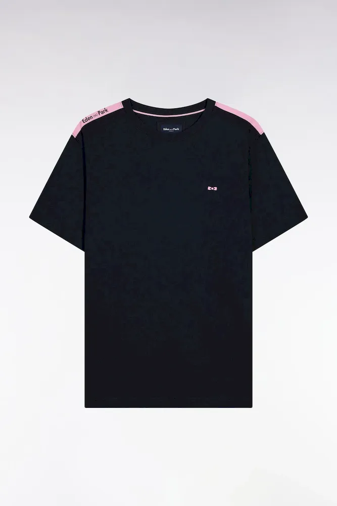 T-shirt à Manches Courtes En Coton Marine Bande épaules