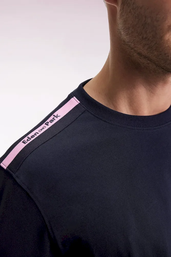 T-shirt à manches courtes en coton marine bande épaules – Bild 4