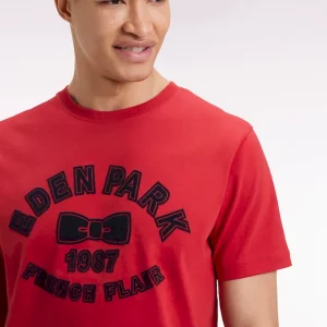 T-shirt à manches courtes en coton rouge impression effet velours