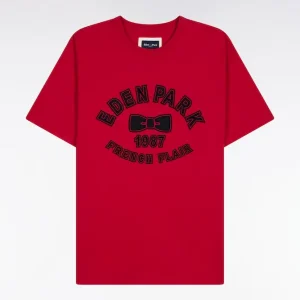 Alternative view of T-shirt à manches courtes en coton rouge impression effet velours