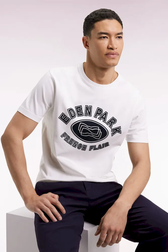 T-shirt à manches courtes en coton blanc impression effet velours