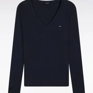 Alternative view of T-shirt à manches longues en coton Pima côtelé marine coupe slim