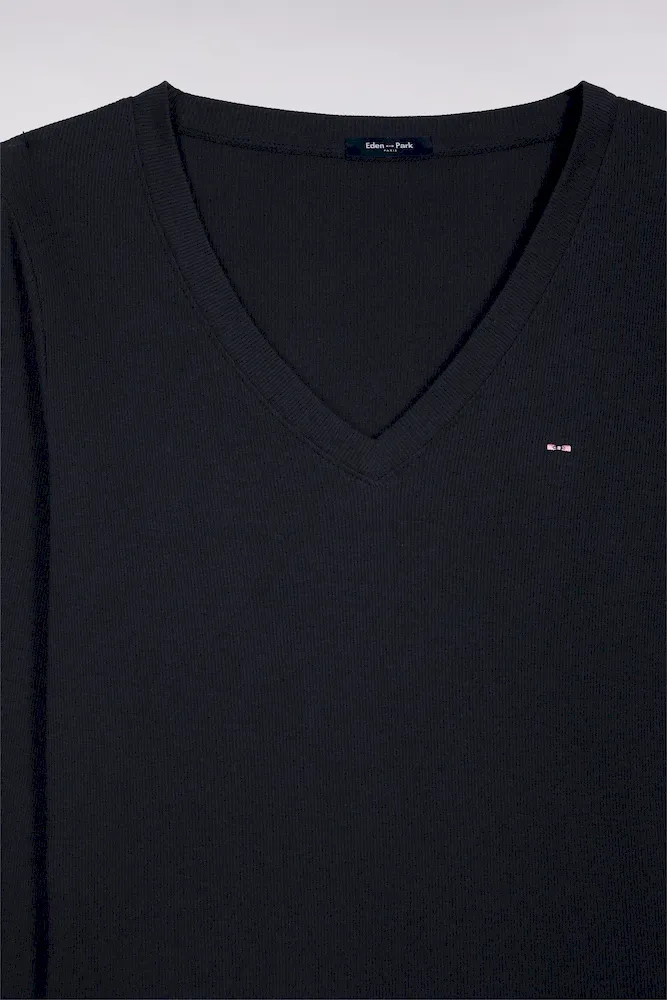 T-shirt à manches longues en coton Pima côtelé marine coupe slim – Bild 6