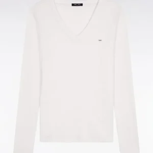 Alternative view of T-shirt à manches longues en coton Pima côtelé blanc coupe slim