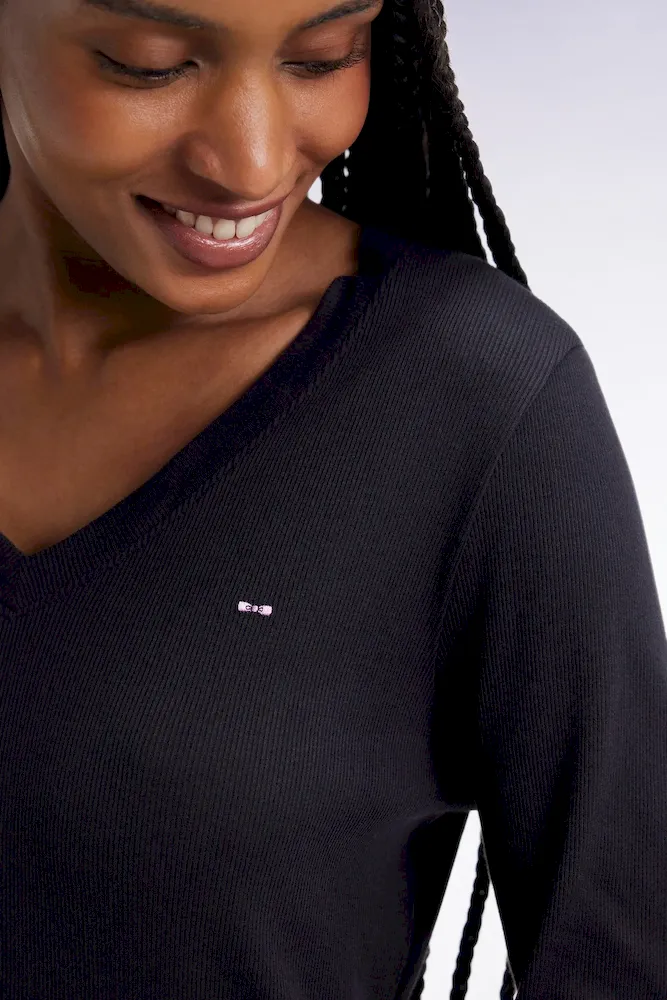 T-shirt à manches longues en coton Pima côtelé noir coupe slim – Bild 4