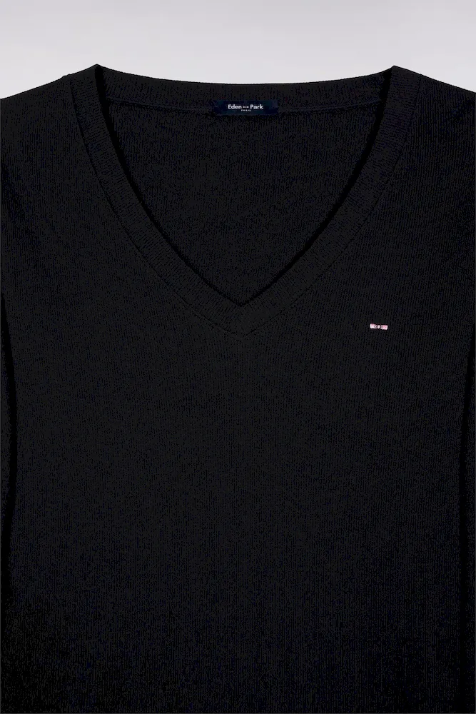 T-shirt à manches longues en coton Pima côtelé noir coupe slim – Bild 6