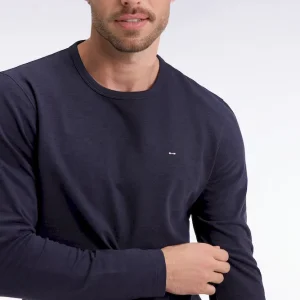 T-shirt à manches longues en coton slub marine