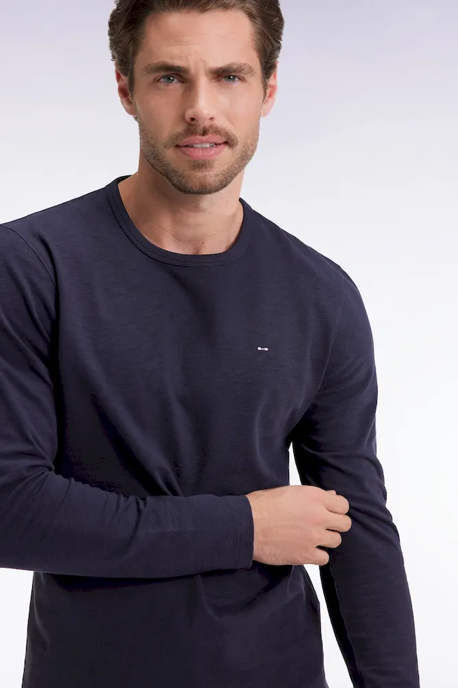 T-shirt à manches longues en coton slub marine