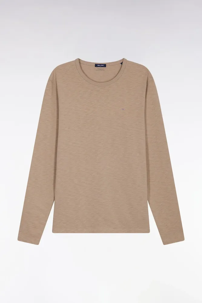 T-shirt à Manches Longues En Coton Slub Beige