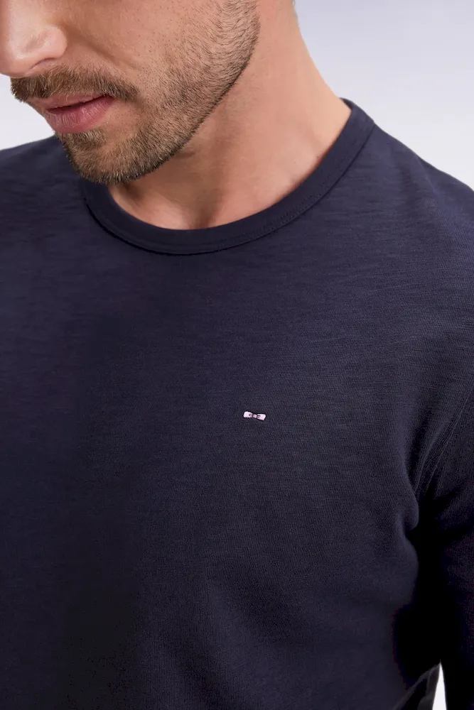 T-shirt à manches longues en coton slub marine – Bild 4
