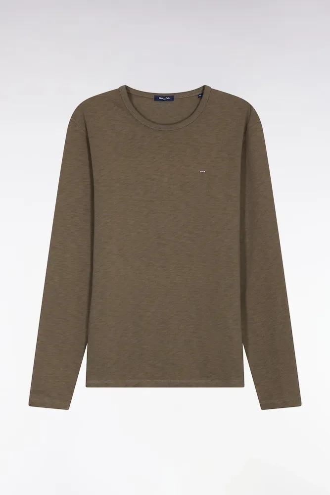 T-shirt à Manches Longues En Coton Slub Kaki