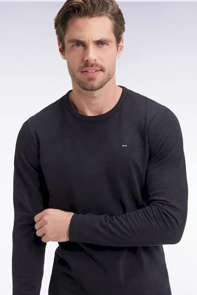 T-shirt à manches longues en coton slub noir