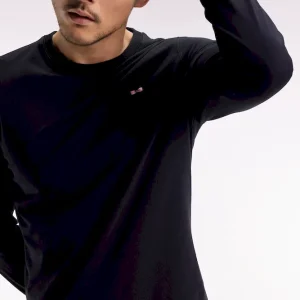 T-shirt col rond à manches longues en coton noir