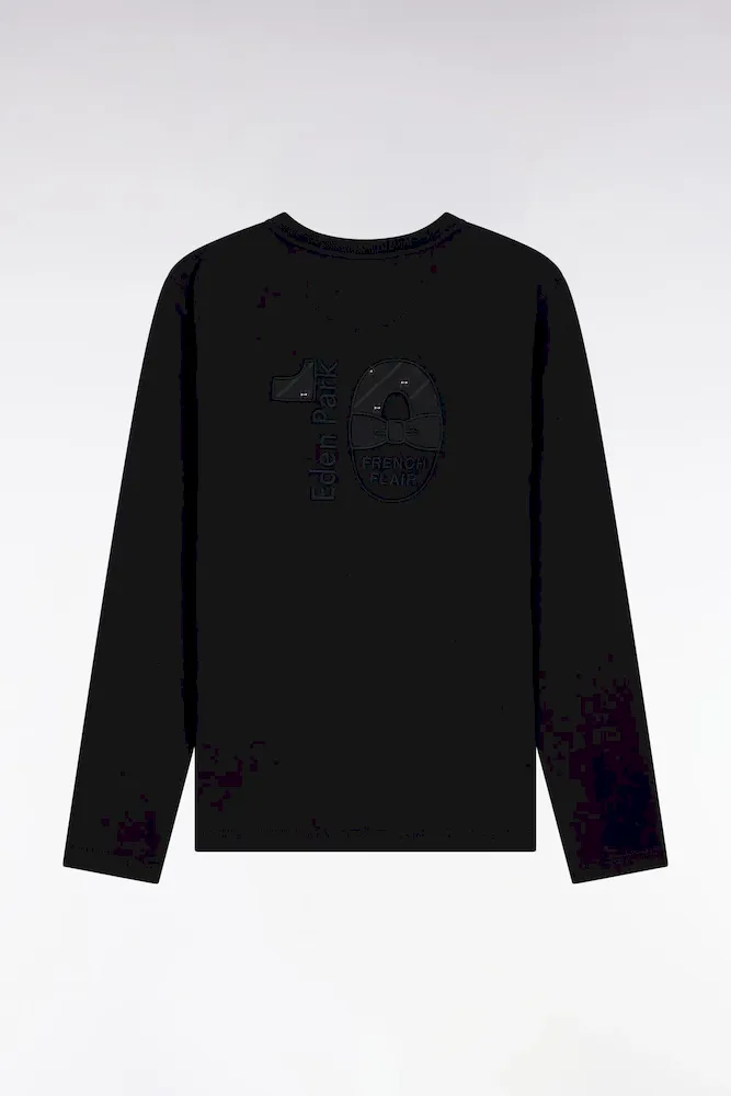 T-shirt Col Rond à Manches Longues En Coton Noir