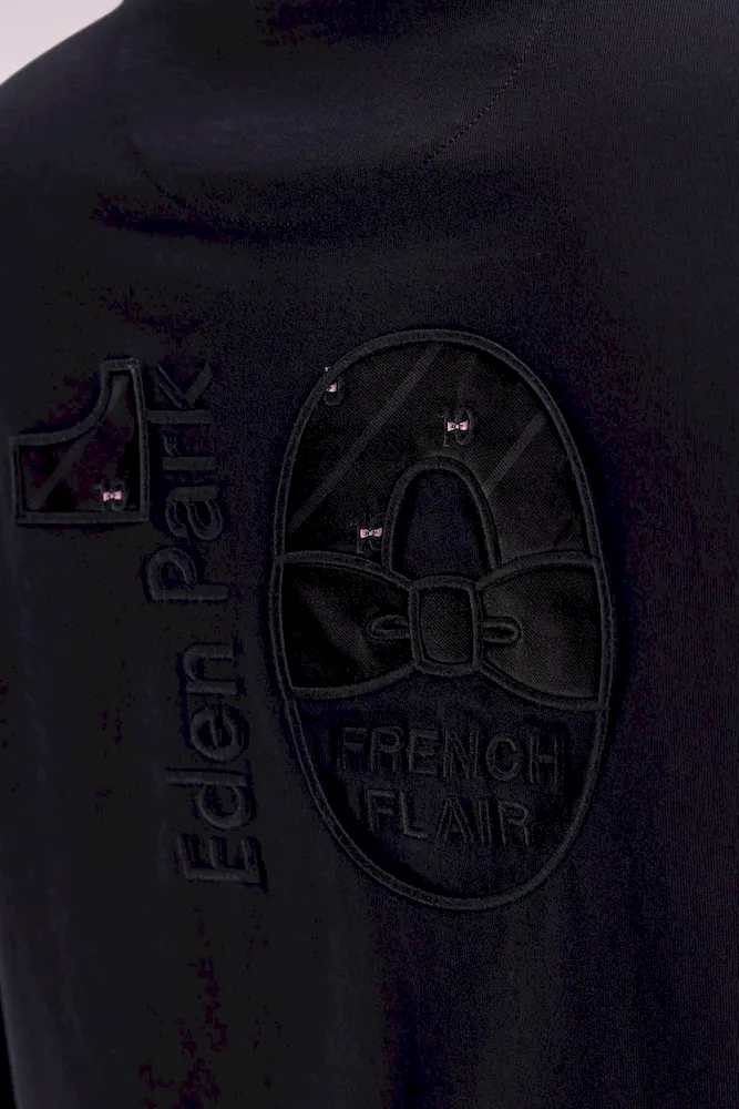 T-shirt col rond à manches longues en coton noir – Bild 4