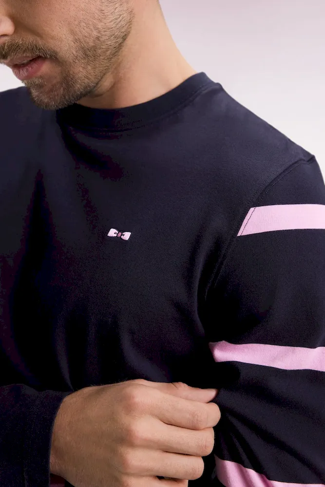 T-shirt à manches longues en coton marine à manches rayées – Bild 4