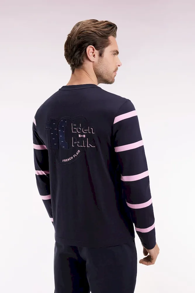 T-shirt à manches longues en coton marine à manches rayées – Bild 5