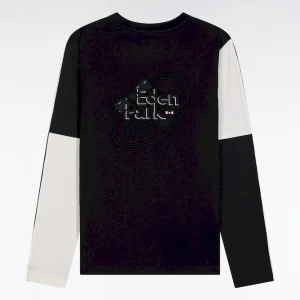 Alternative view of T-shirt à manches longues en coton noir colorblock blanc et gris