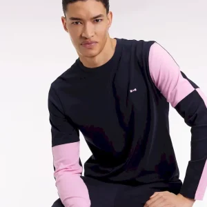 T-shirt à manches longues en coton marine colorblock rose