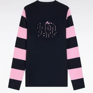 T-shirt à manches longues en coton noir manches rayées roses