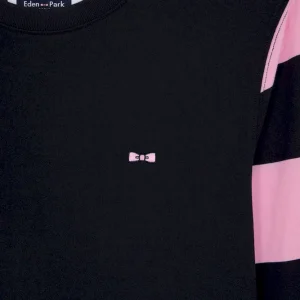 Alternative view of T-shirt à manches longues en coton noir manches rayées roses